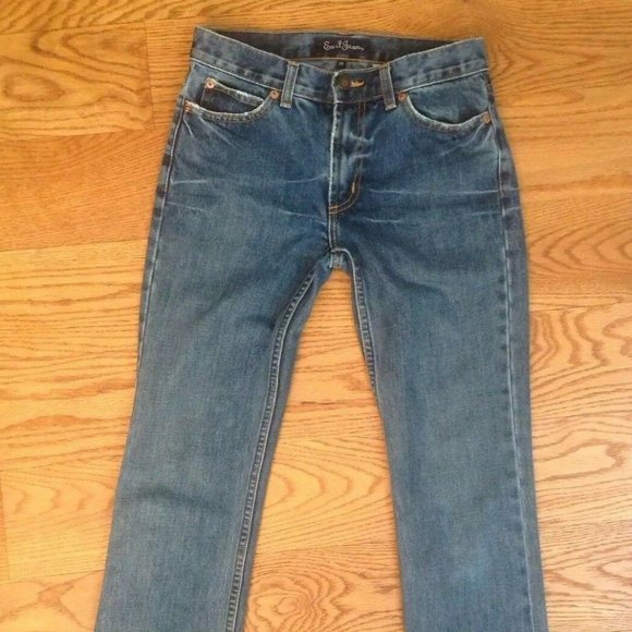 VTG Y2K EARL MID RISE JEANS BLUE COTTON DENIM WOMENS 25 28"x28.5" CROPPED USA - Picture 1 of 14